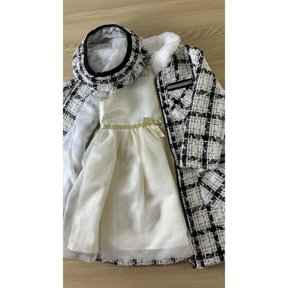 Blueberi Boulevard 24M Girls Boucle Coat Dress Beret 3 Pc Holiday Outfit